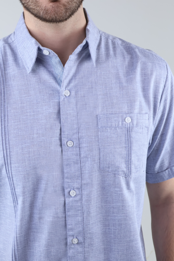Camisa Tipo Guayabera Azul Plúmbago Para Hombre Corte Clásico